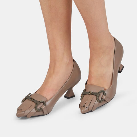 Zapatos con tacón de mujer con tacón midi y estribo , Taupe Zapatos con tacón de mujer con tacón midi y estribo , Taupe